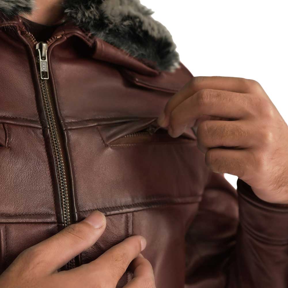 Brown Leather Jacket with Fur