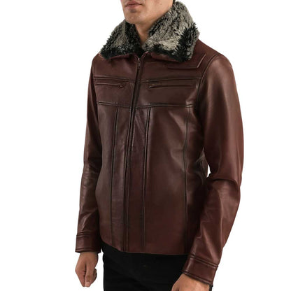 Brown Leather Jacket with Fur