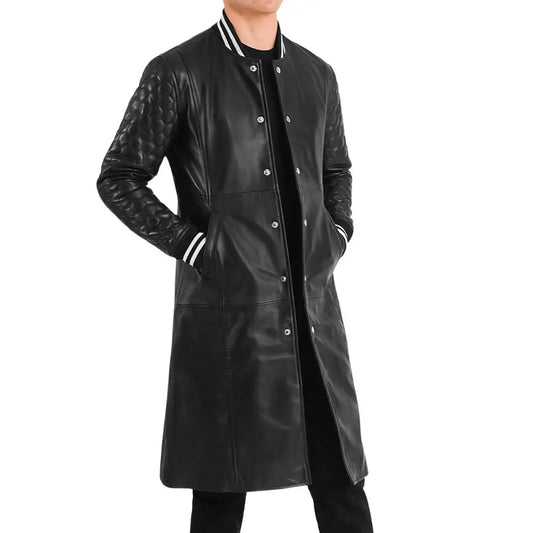 Black Leather Varsity Coat