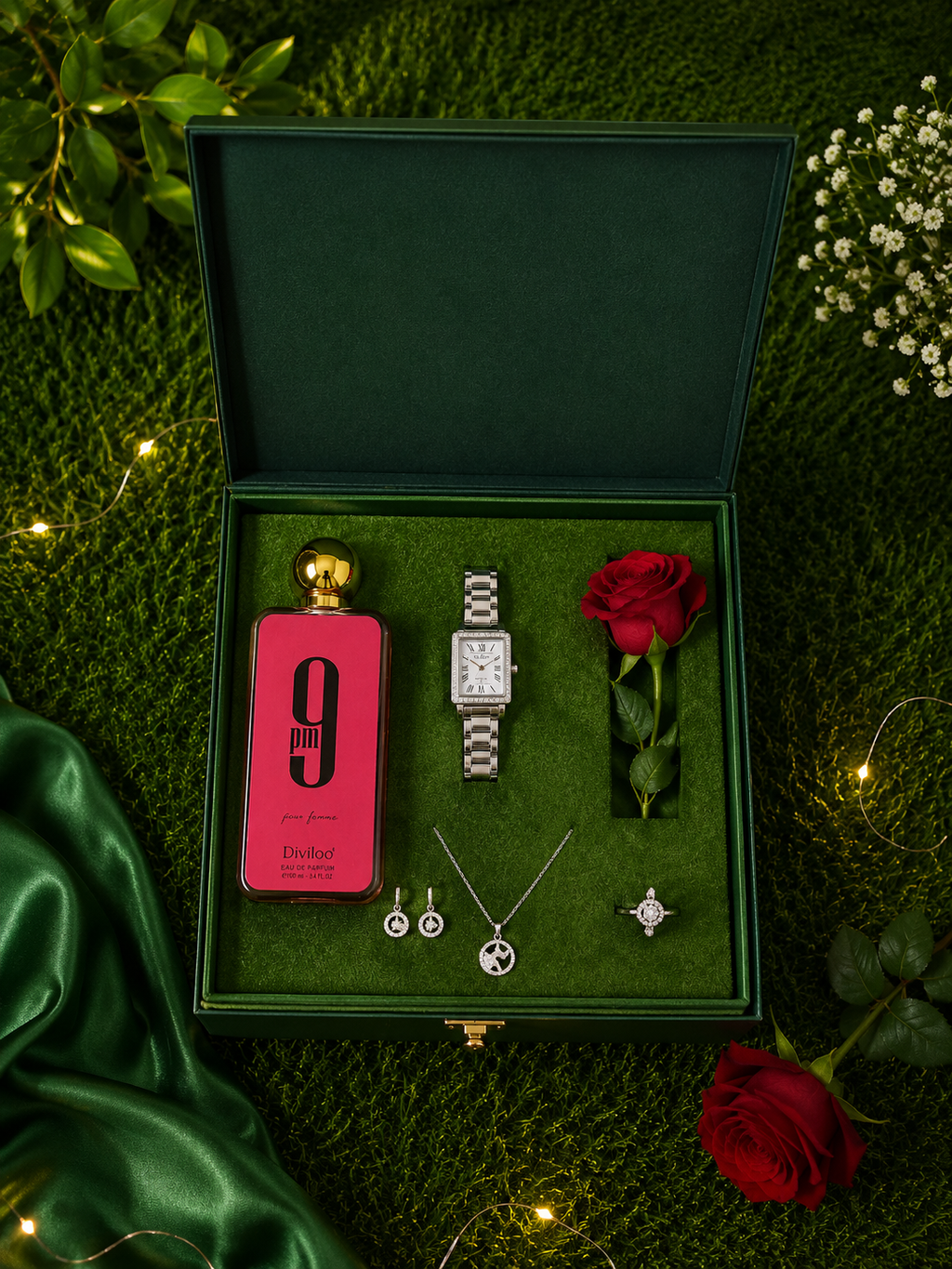 Luxury Romantic Gift Box Set for Her – Watch, Jewellery, Perfume & Rose Surprise Box