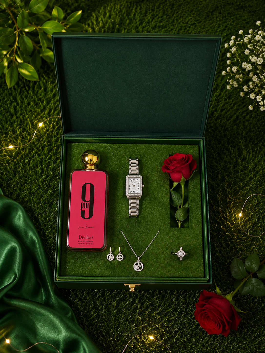 Luxury Romantic Gift Box Set for Her – Watch, Jewellery, Perfume & Rose Surprise Box