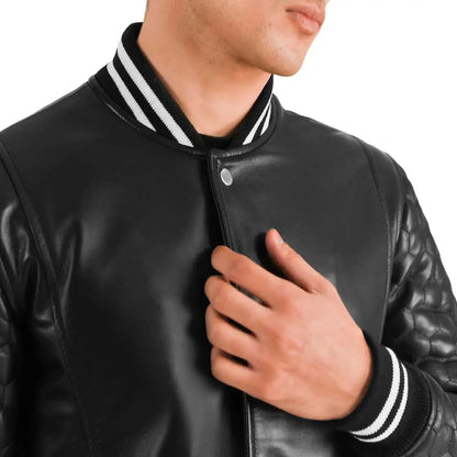 Black Leather Varsity Coat
